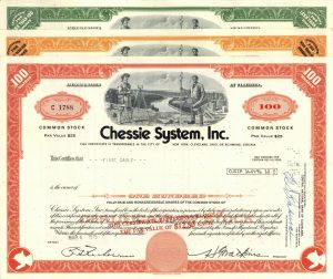Chessie System, Inc - dated 1970's Set of 3 Different Color Railroad Stock Certificates - Three Railway Stocks - Railroad Holding Co. Stock Certificate owned the C&O, B&O and Western Maryland Railway