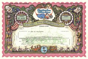 Ringling Bros. Barnum & Bailey Combined Shows, Inc. - Fully Issued Multicolored Circus Stock Certificate