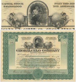 Choralcelo Co. - 1917 dated Organ Maker Stock Certificate - Musical Instrument Co.