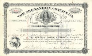 Skenandoa Cotton Co. - 1900's dated Stock Certificate