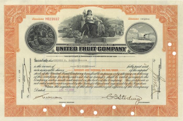 United Fruit Co. - Stock Certificate