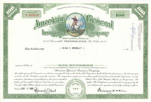Set of 3 American General Insurance Co. (AIG) - Stock Certificate