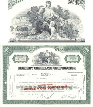 Hershey Chocolate Corporation - 1971 dated Famous Chocolate Maker Stock Certificate