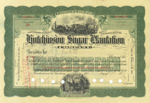 Hutchinson Sugar Plantation Co. - Hawaiian Stock Certificate