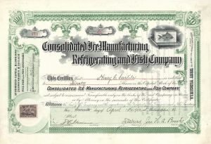 Consolidated Ice Manufacturing, Refrigerating and Fish Co. - Stock Certificate