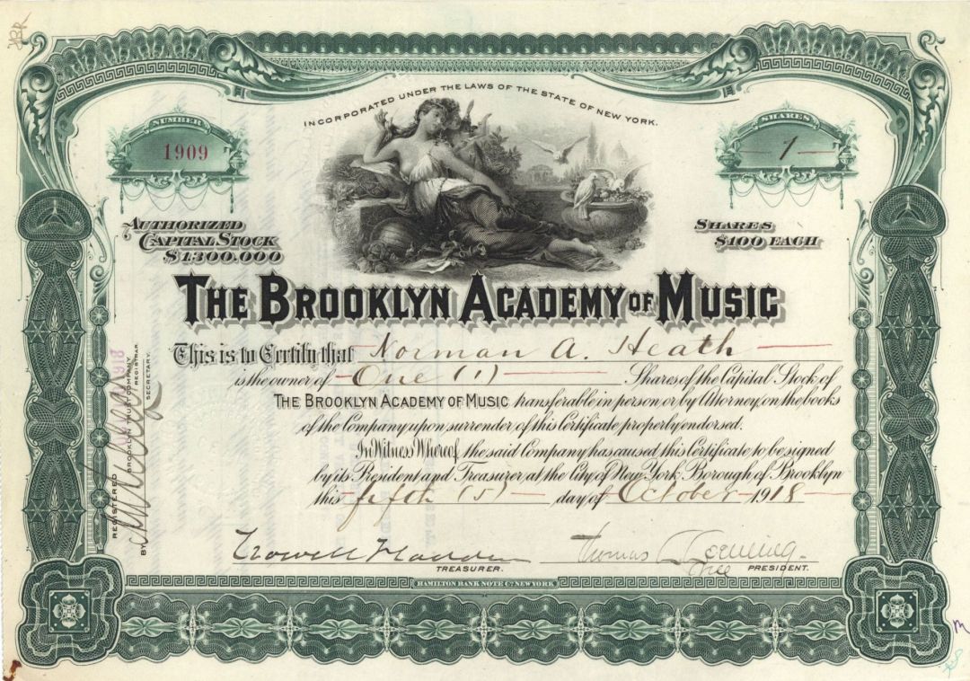 Brooklyn Academy of Music - 1900's Stock Certificate