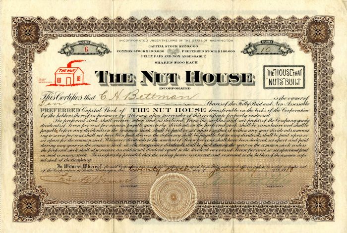 Nut House Incorporated - Stock Certificate