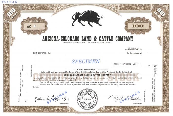 Arizona-Colorado Land and Cattle Co. - Stock Certificate