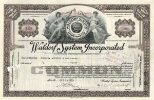 Waldorf System Inc. - 1923, 1925 or 1930 dated Stock Certificate