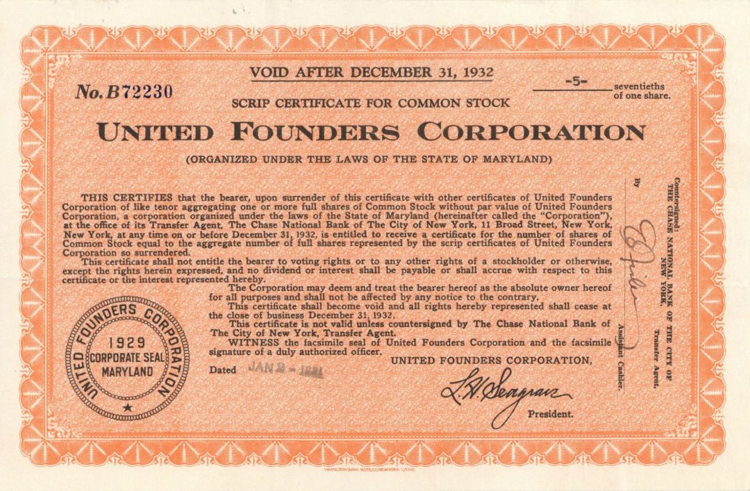 United Founders Corporation - Stock Certificate