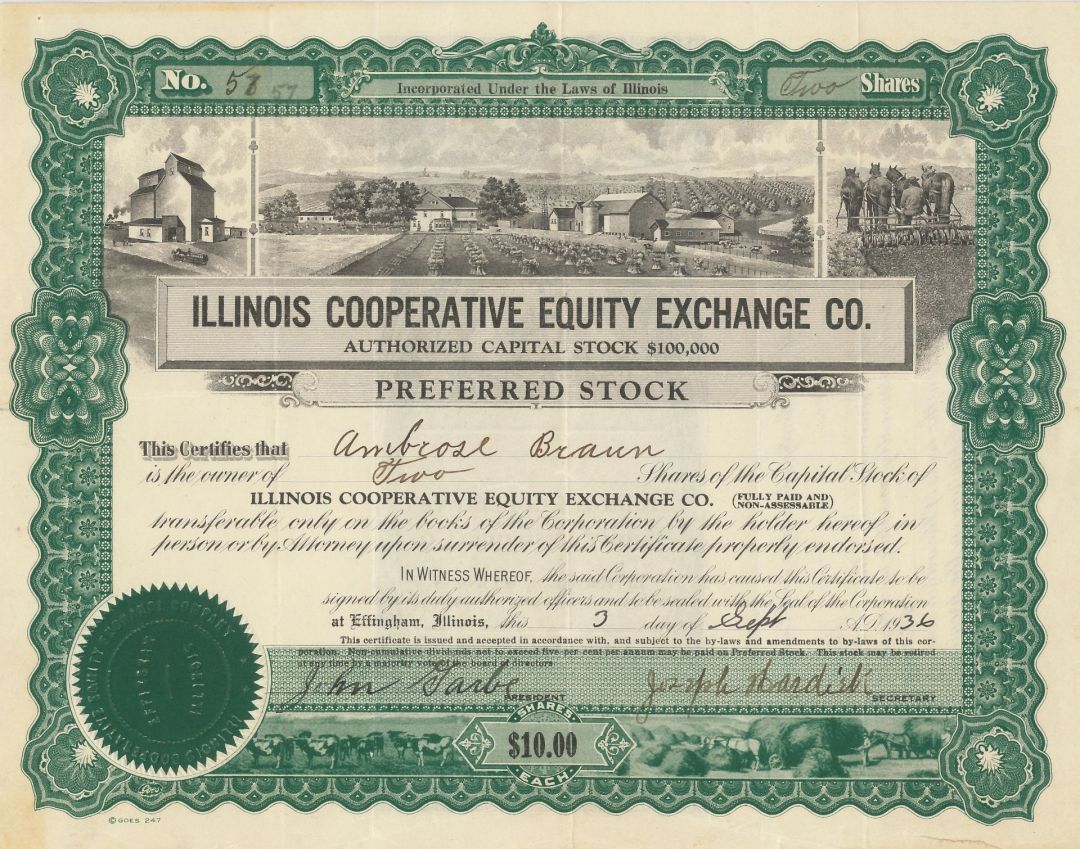 Illinois Cooperative Equity Exchange Co. - Stock Certificate