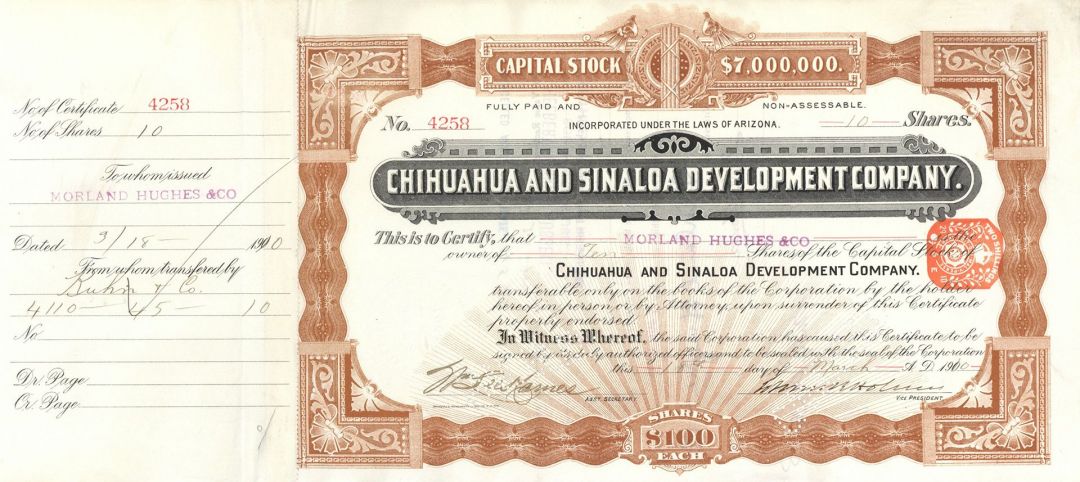 Chihuahua and Sinaloa Development Co. - Stock Certificate