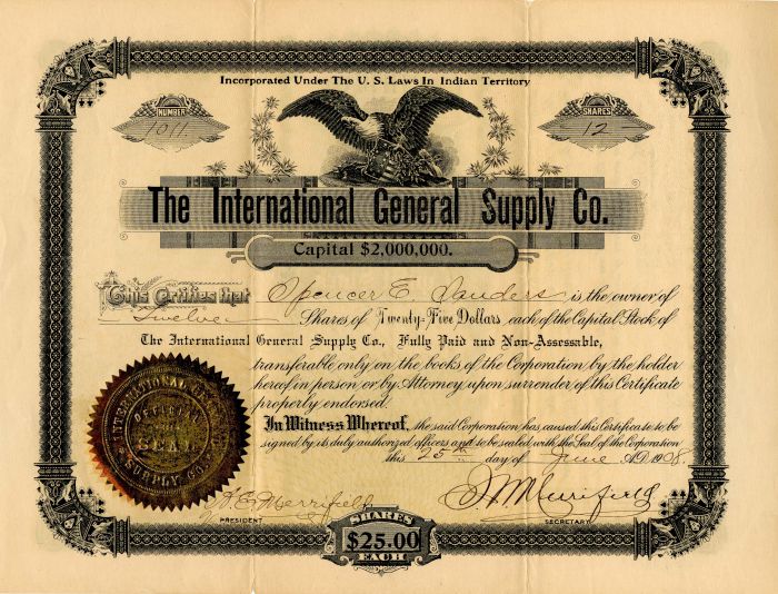 International General Supply Co. - Stock Certificate