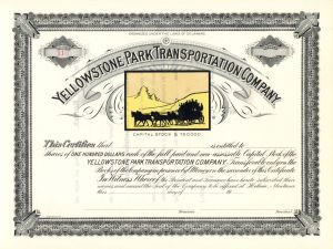 Yellowstone Park Transportation Co. - Unissued Stock Certificate