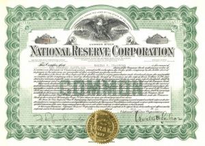 National Reserve Corporation - Stock Certificate