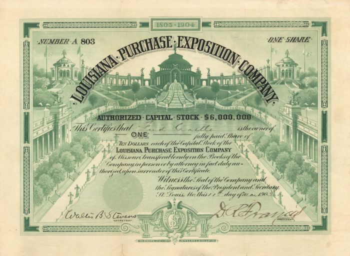 Louisiana Purchase Exposition Co. - Stock Certificate