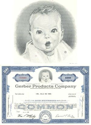 Gerber Products Co. - Printed Signature of Daniel Frank Gerber - 1950 dated Baby Food & Baby Products Company Stock Certificate