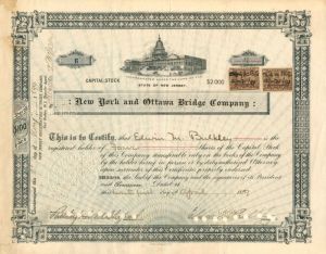 New York and Ottawa Bridge Co. - 1899 dated Railroad Bridge Stock Certificate