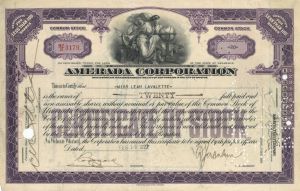 Amerada Corp. - 1926 or 1927 dated Stock Certificate