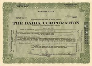 Bahia Corporation - 1932 dated Stock Certificate