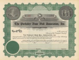 Parksley Base Ball Association - 1922 circa Baseball Unissued Stock Certificate - Only 250 Ever Produced!