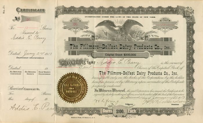 Fillmore-Belfast Dairy Products Co, Inc - Stock Certificate