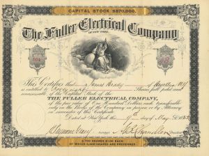 1880's dated Fuller Electrical Co. of New York - Signed as president by Albert B. Chandler - Chandler Worked with Thomas Edison and Thomas Eckert - New York Utility Stock Certificate