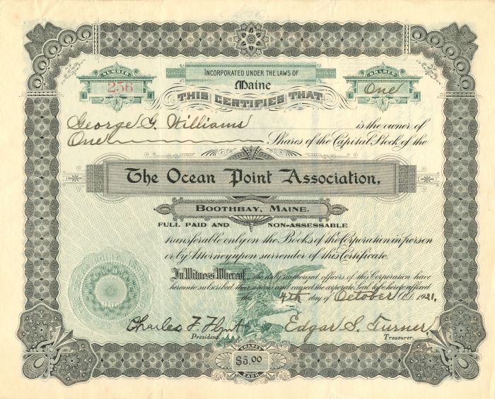 Ocean Point Association - Stock Certificate
