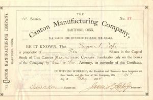 Canton Manufacturing Co., Hartford, Conn. - Stock Certificate