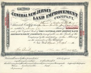 Central New Jersey Land Improvement Co. - 1916 or 1919 dated Stock Certificate