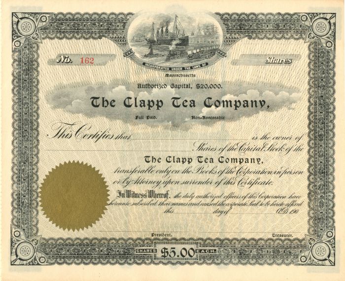 Clapp Tea Co. - Stock Certificate