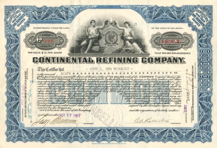 Continental Refining Co. - Stock Certificate