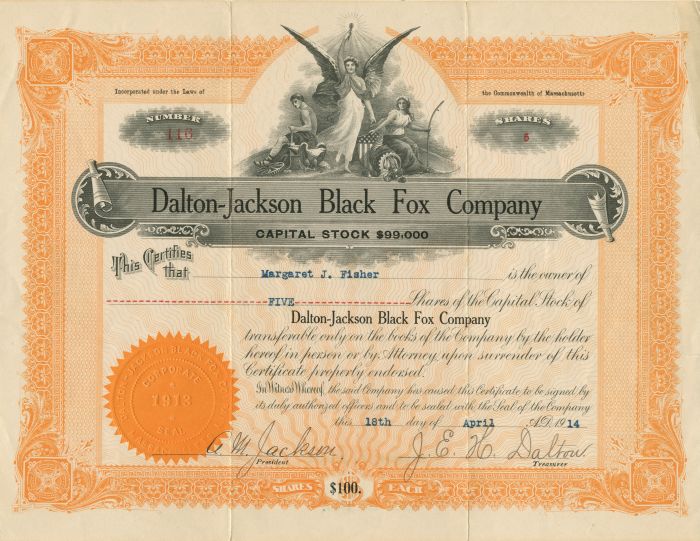 Dalton-Jackson Black Fox Co. - Stock Certificate