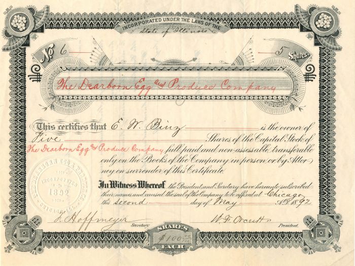 Dearborn Egg and Produce Co. - Stock Certificate