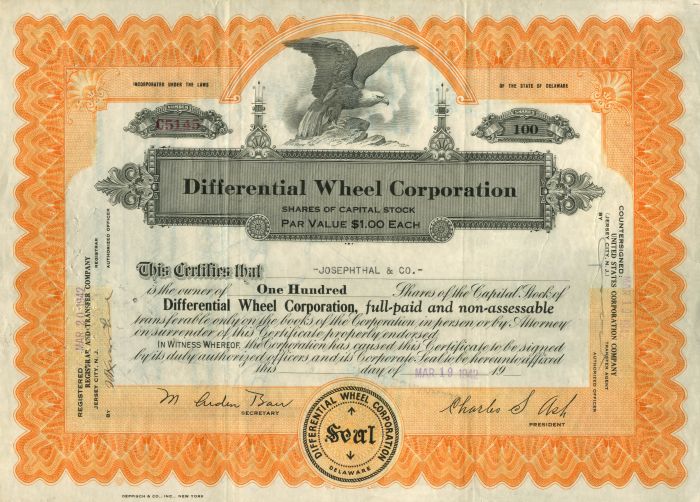 Differential Wheel Corporation - Stock Certificate