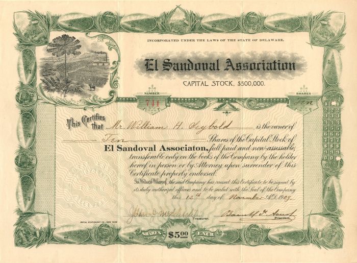 El Sandoval Association - Stock Certificate