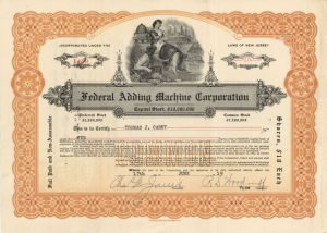 Federal Adding Machine Corp. - Stock Certificate