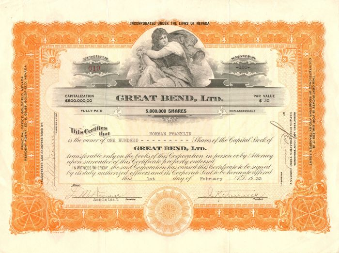 Great Bend, Ltd. - Stock Certificate