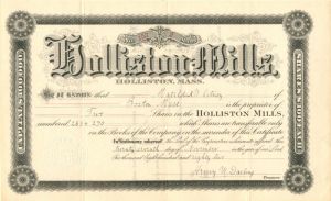 Holliston Mills - Stock Certificate