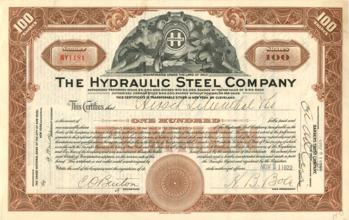 Hydraulic Steel Co. - Stock Certificate