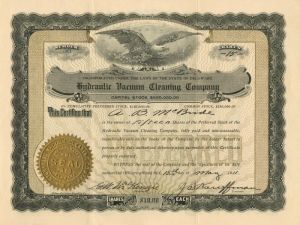 Hydraulic Vacuum Cleaning Co. - Stock Certificate