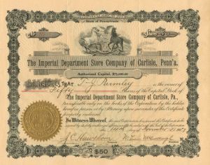Imperial Department Store Co. of Carlisle, Penn'a. - Stock Certificate
