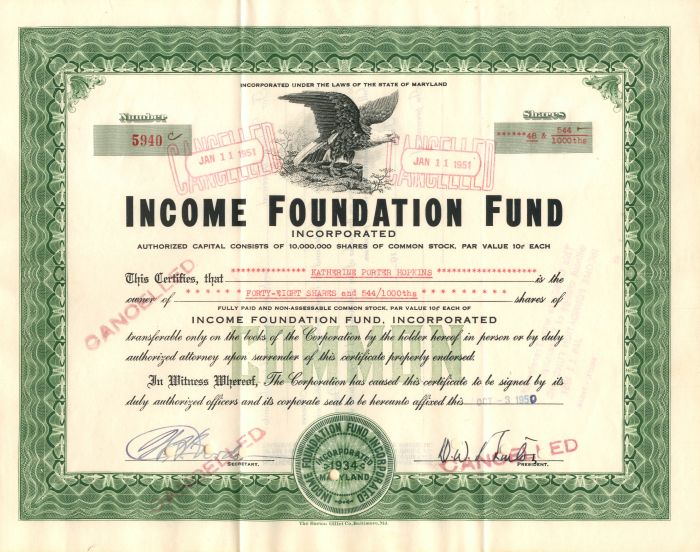 Income Foundation Fund - Stock Certificate
