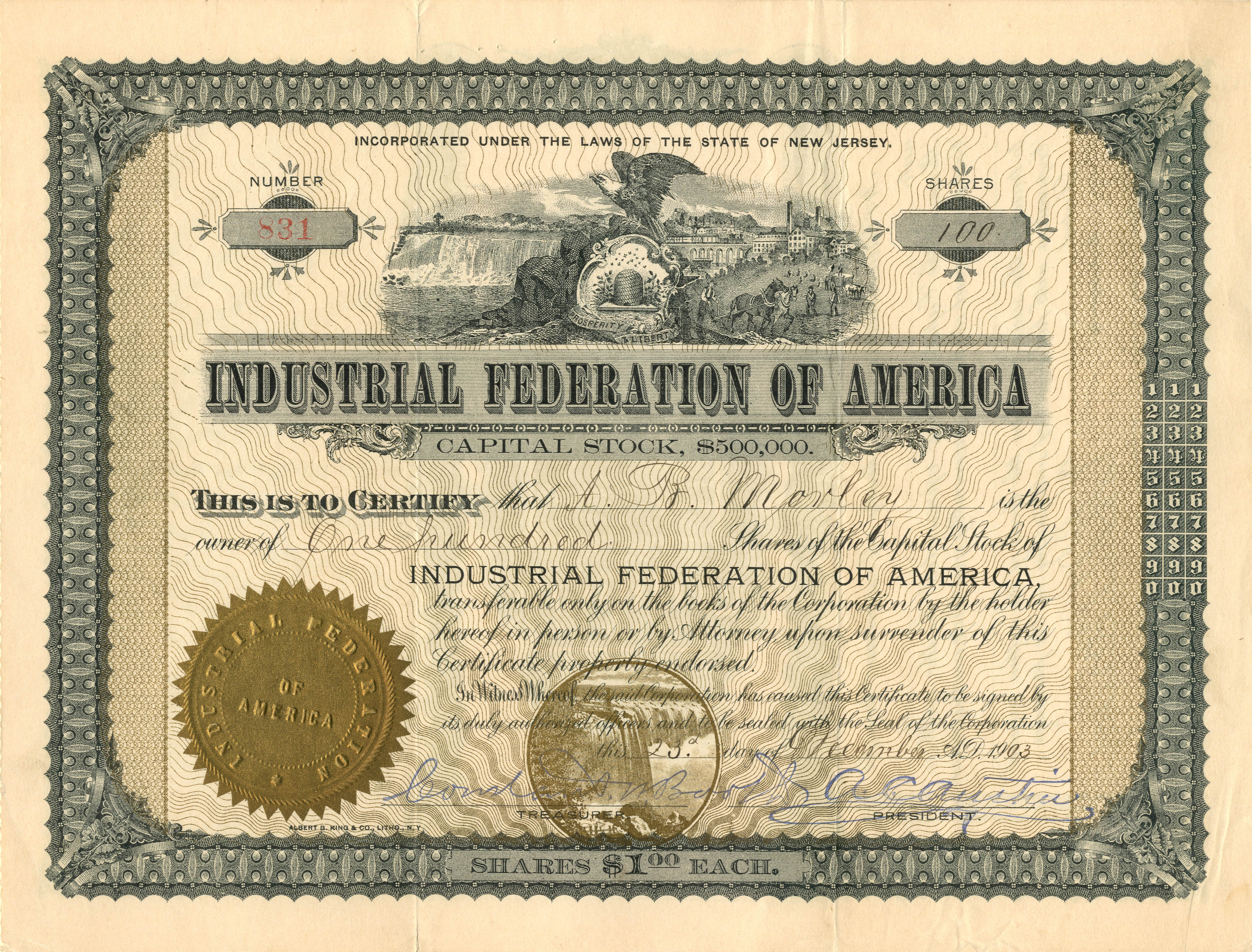 Industrial Federation of America - Stock Certificate
