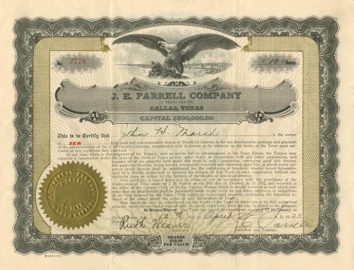 J.E. Farrell Co. - Stock Certificate