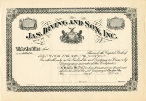 Jas. Irving and Son, Inc. - Stock Certificate