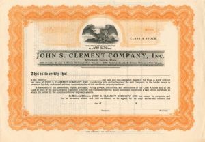 John S. Clement Co., Inc. - Stock Certificate