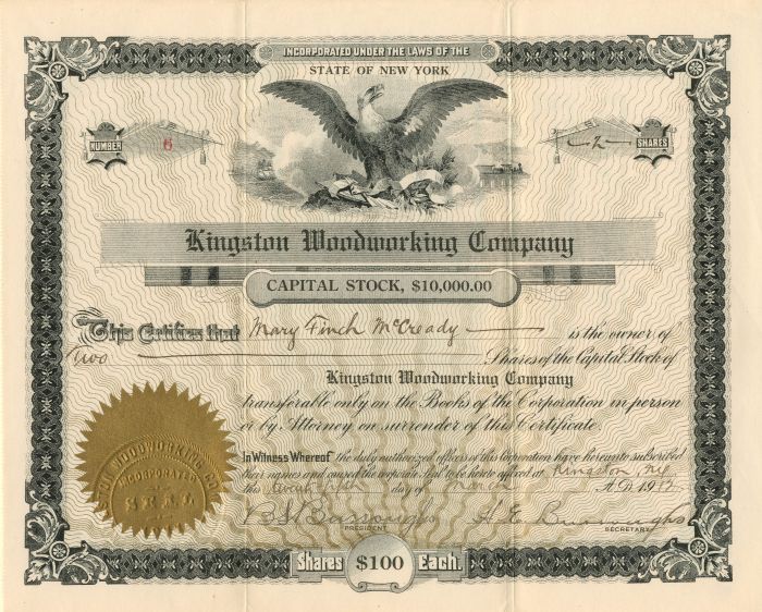 Kingston Woodworking Co. - Stock Certificate