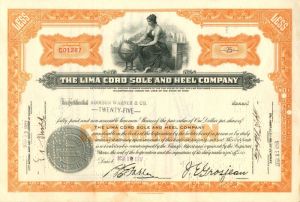Lima Cord Sole and Heel Co. - Stock Certificate