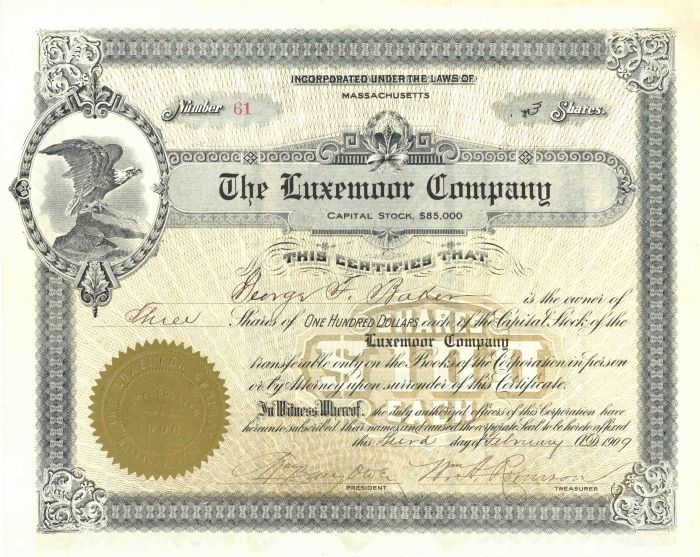 Luxemoor Co. - Stock Certificate